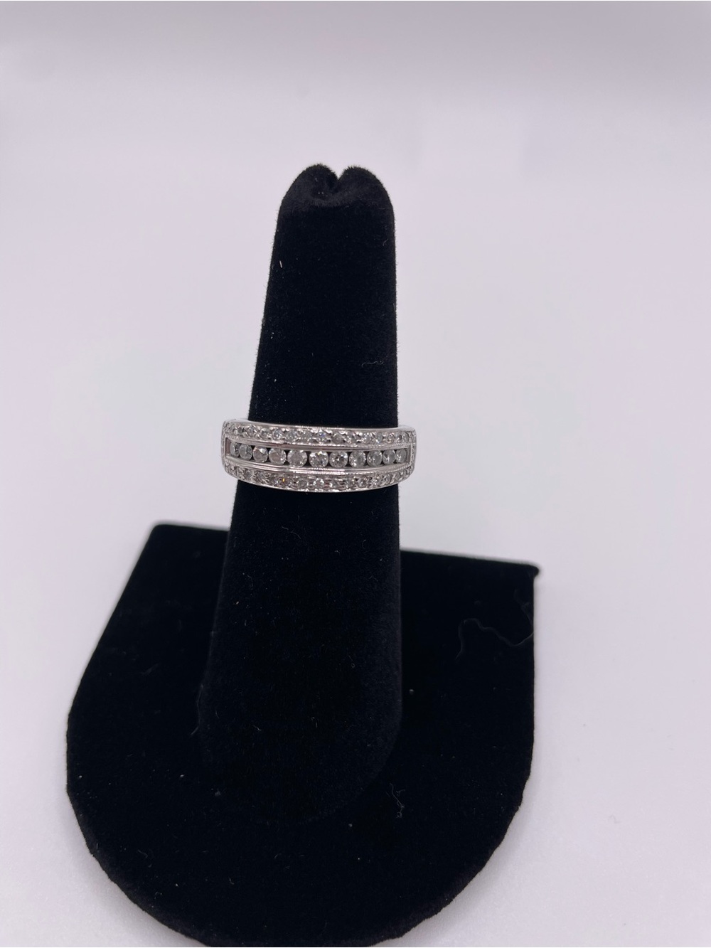 Diamond-Accent Silver Anniversary Band Ring in 14K White Gold